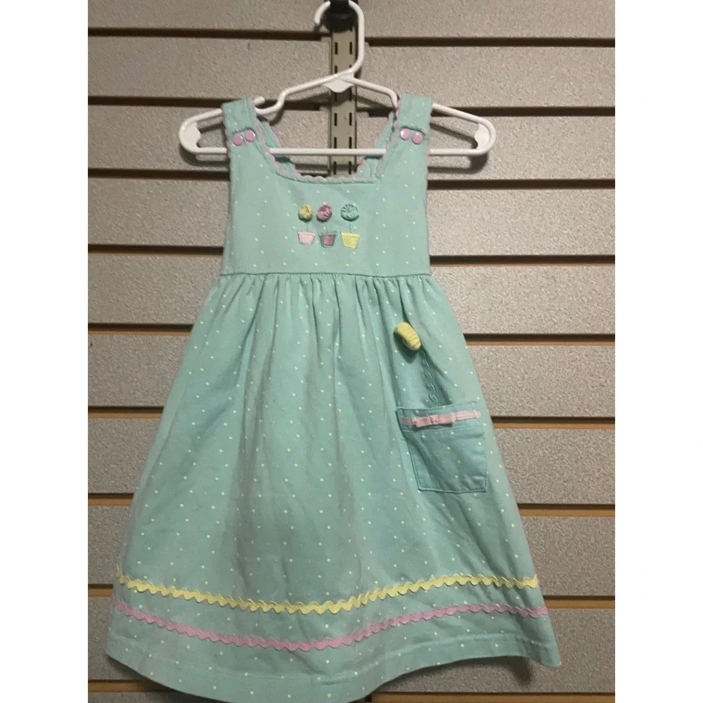 Vintage Le Top Baby Girls Aqua‎ Polka Dot Cupcake Dress Bloomers Hat Set 24M